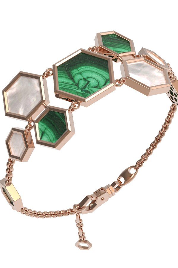 Браслет из золота c малахитом и перламутром