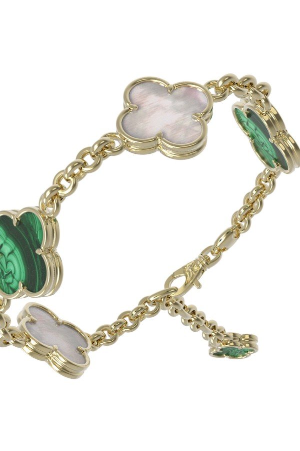 Браслет из лимонного золота c малахитом и перламутром