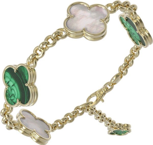 Браслет из лимонного золота c малахитом и перламутром