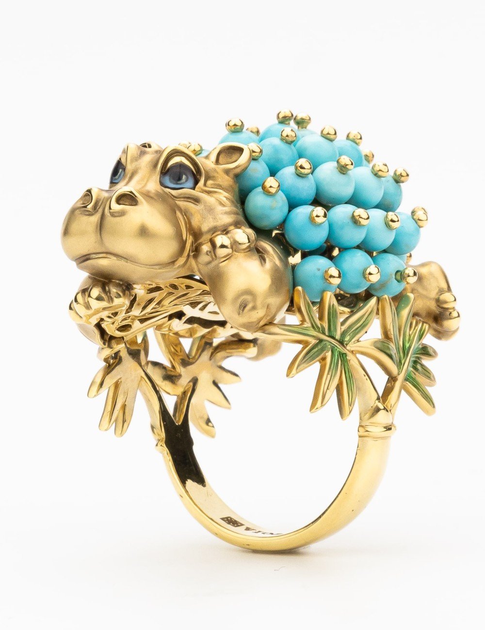 Кольцо из лимонного золота c эмалью и бирюзой