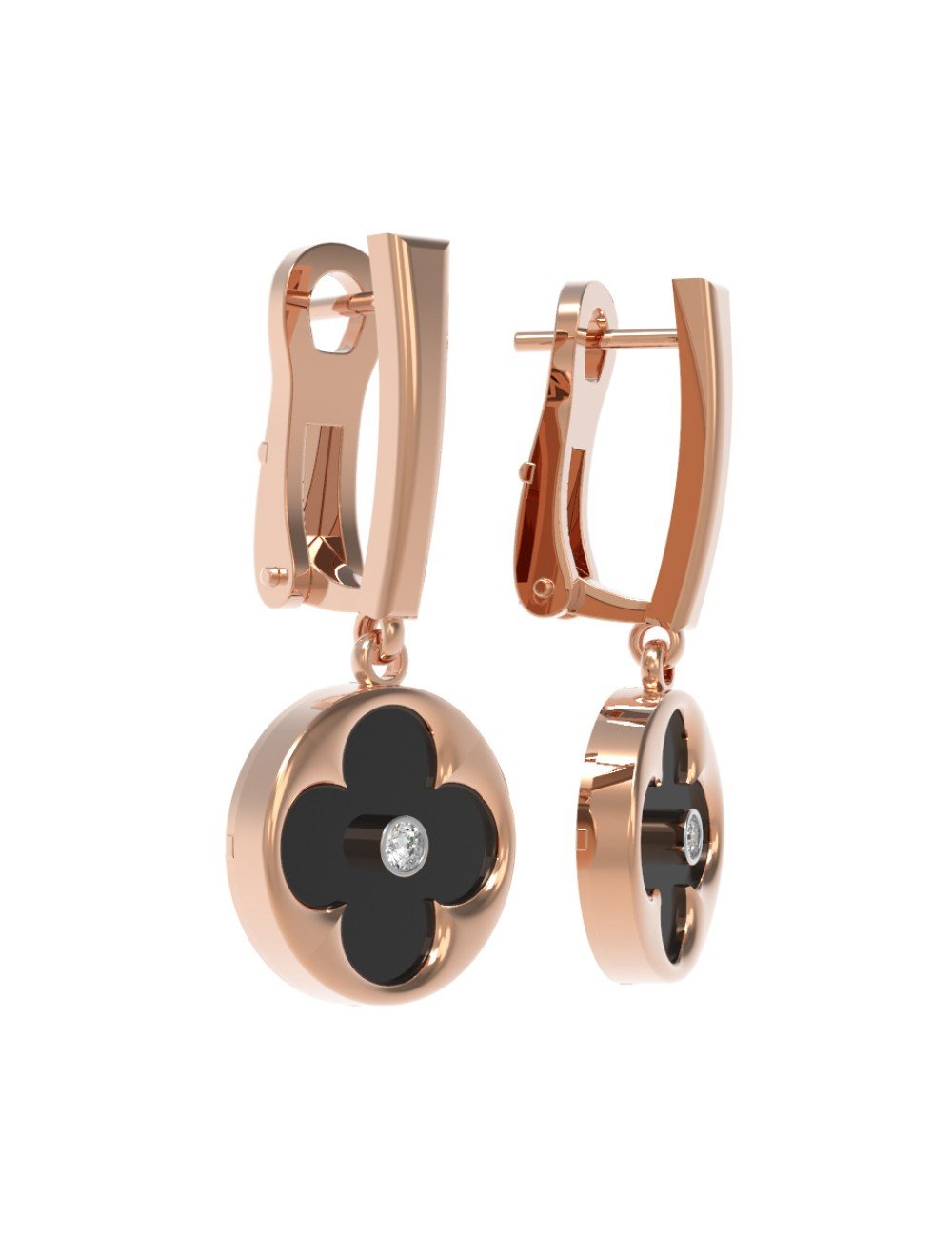 Серьги из золота c бриллиантами и ониксом