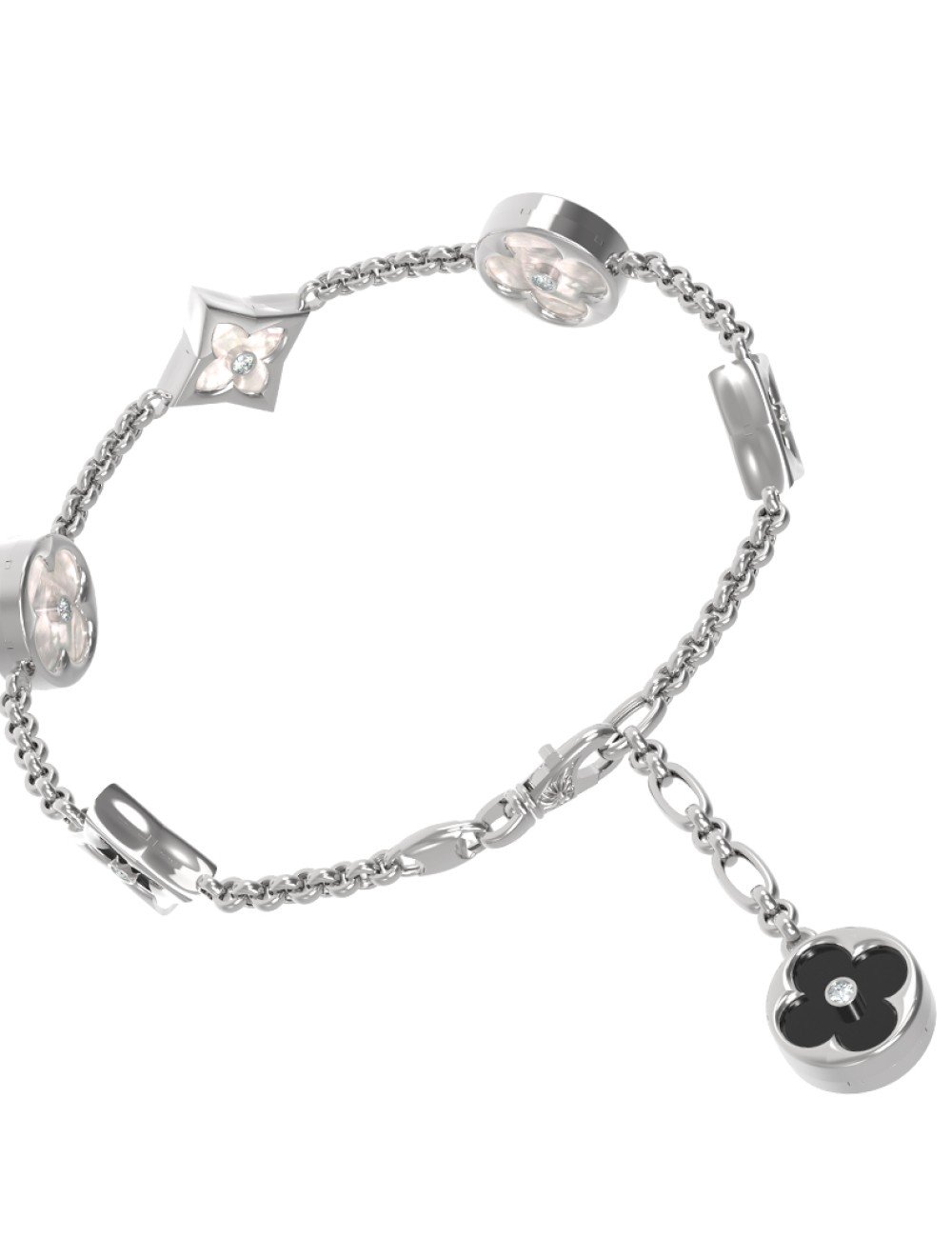 Браслет из белого золота c бриллиантами, ониксом и перламутром