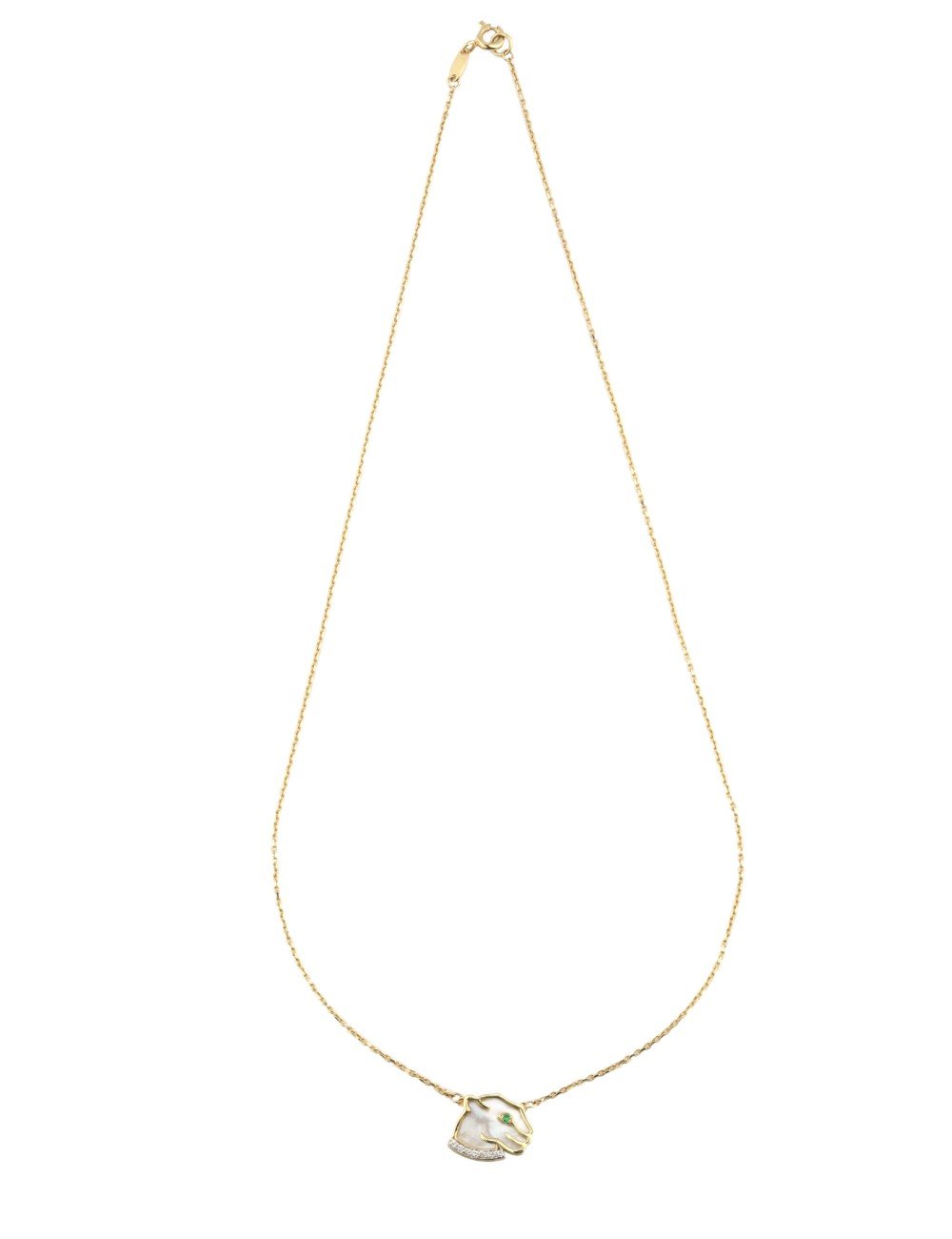 Колье из лимонного золота c бриллиантами, изумрудом и перламутром