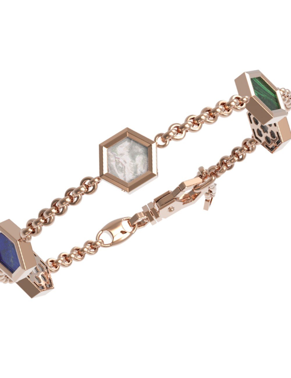 Браслет из золота c лазуритом, малахитом и перламутром