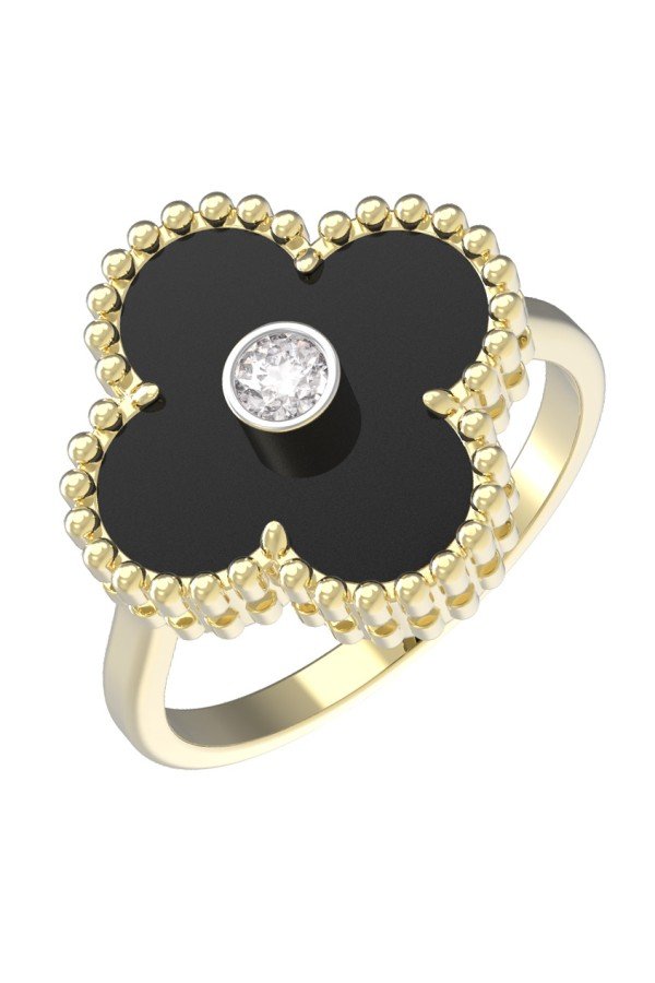 Кольцо из лимонного золота c бриллиантами и ониксом