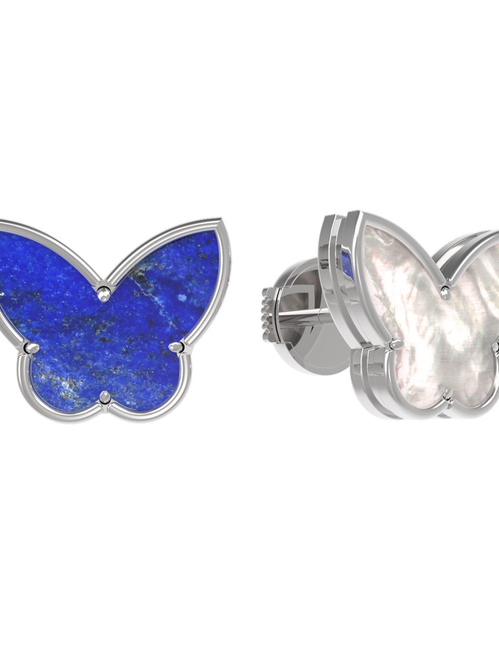 Серьги из белого золота c лазуритом и перламутром