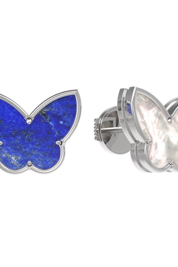 Серьги из белого золота c лазуритом и перламутром