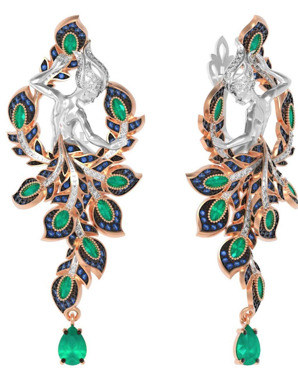 Серьги из золота c фианитом и хризопразом