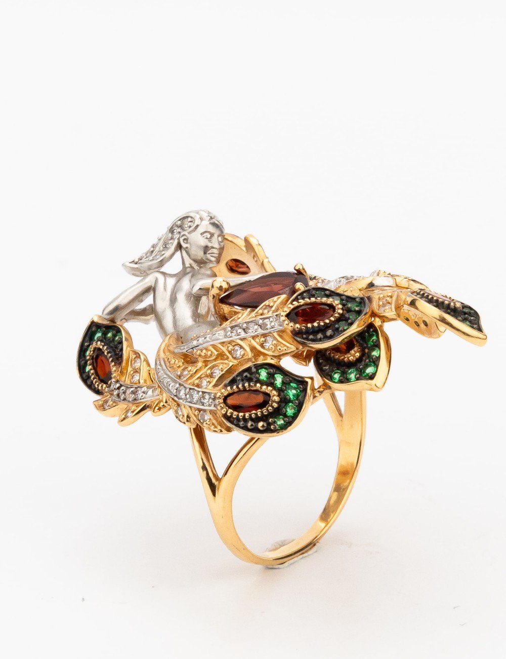 Кольцо из золота c фианитом и гранатом