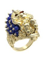 Кольцо из лимонного золота c эмалью и лазуритом