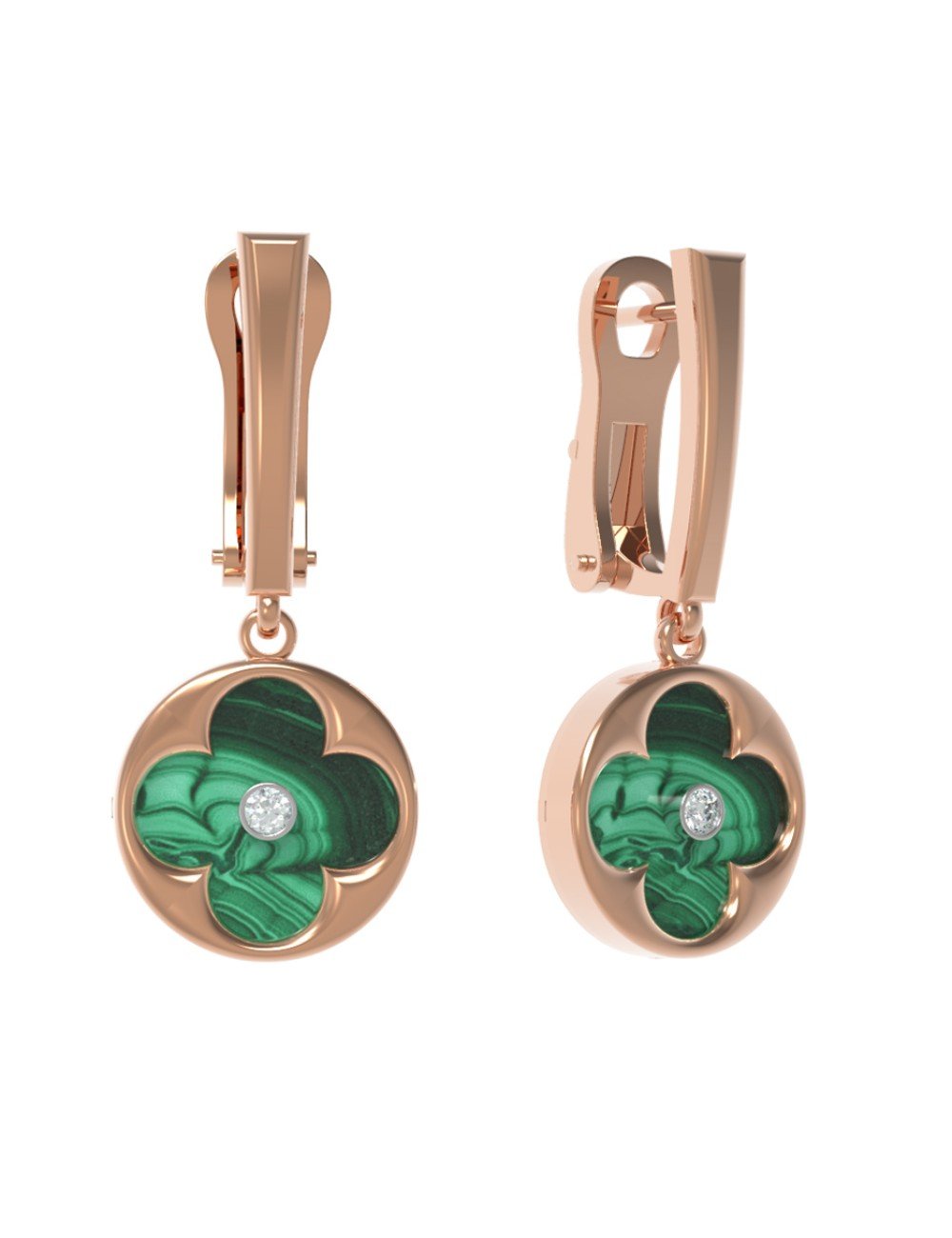 Серьги из золота c бриллиантами и малахитом