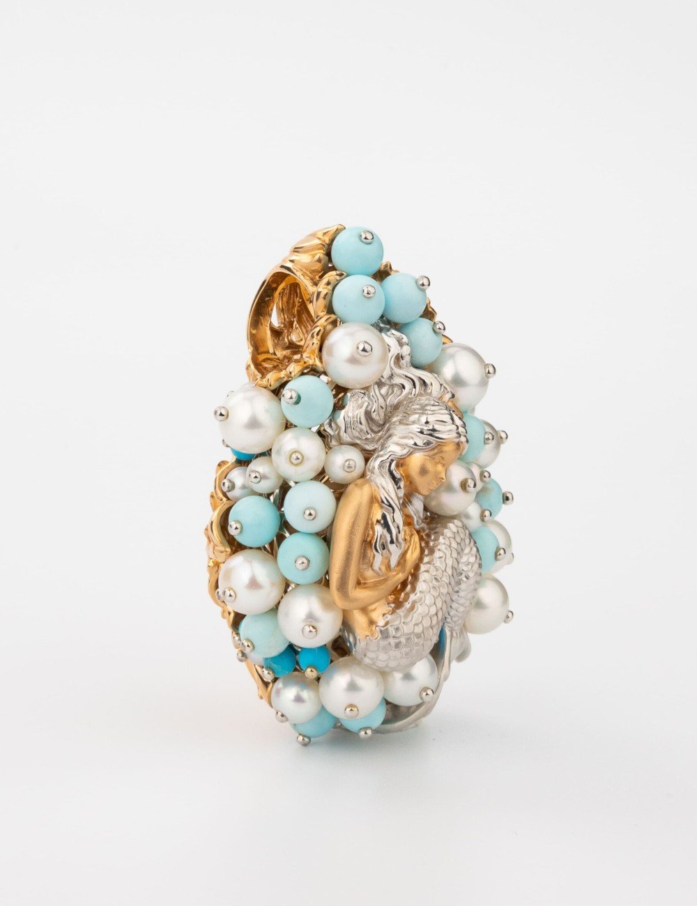 Подвеска из золота c жемчугом и бирюзой