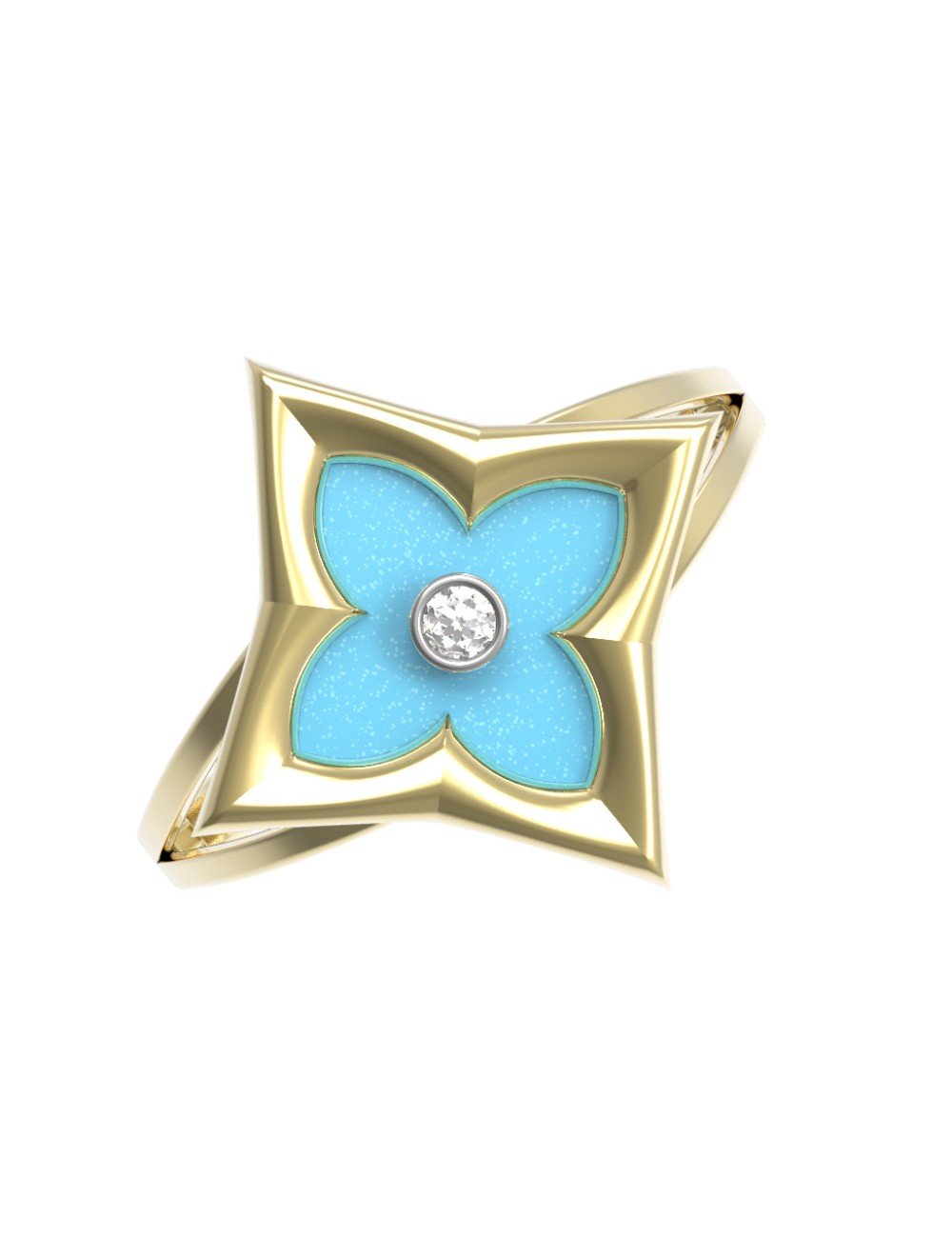 Кольцо из лимонного золота c бриллиантами и бирюзой