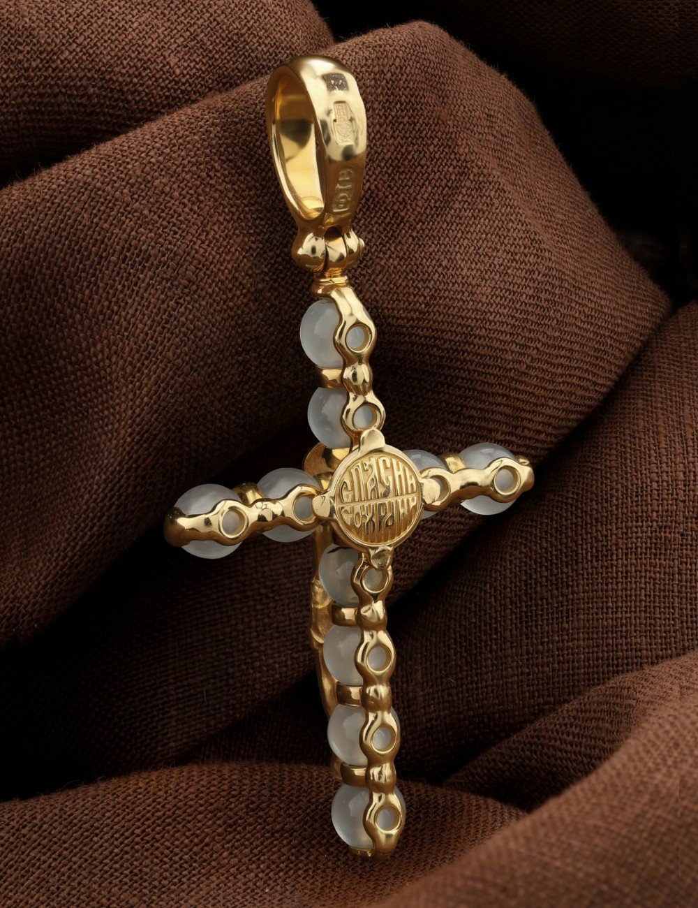 Крест из лимонного золота c агатом