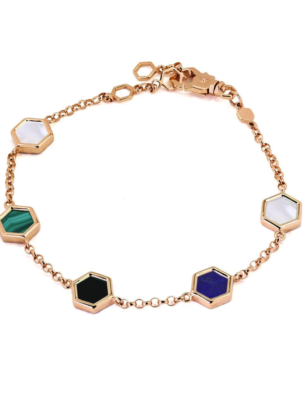 Браслет из золота c ониксом, лазуритом, малахитом и перламутром