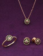 Серьги из золота c бриллиантами и малахитом