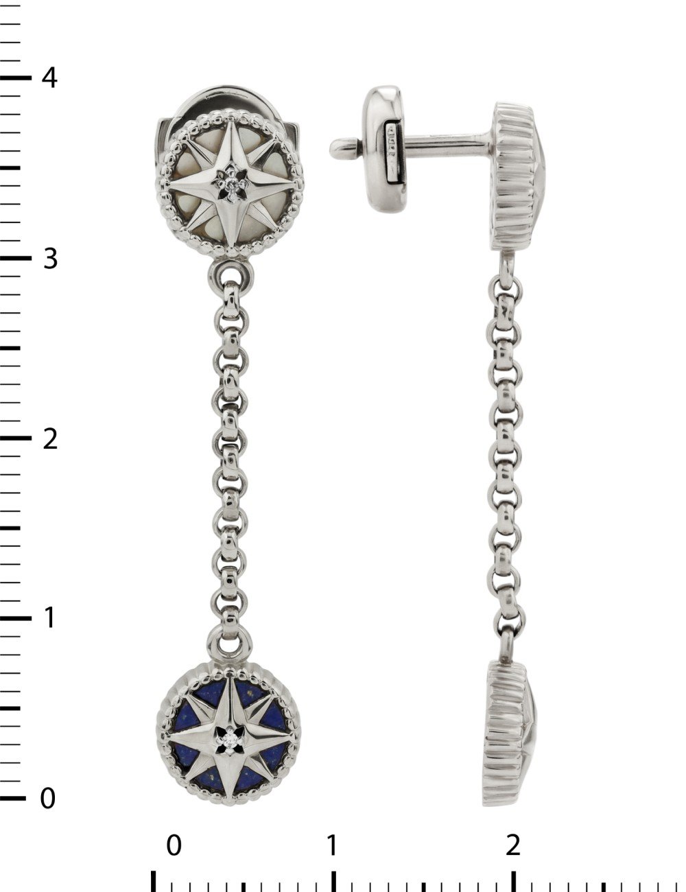 Серьги из белого золота c бриллиантами, лазуритом и перламутром