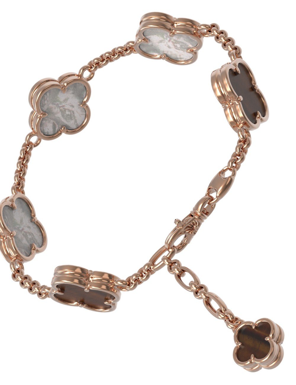 Браслет из золота c тигровым глазом и перламутром