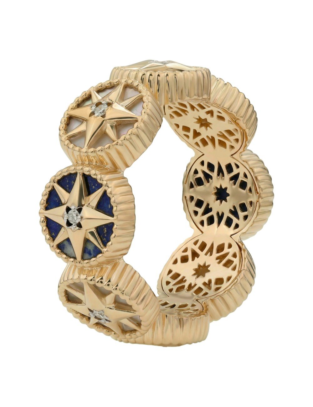 Кольцо из золота c бриллиантами, лазуритом и перламутром