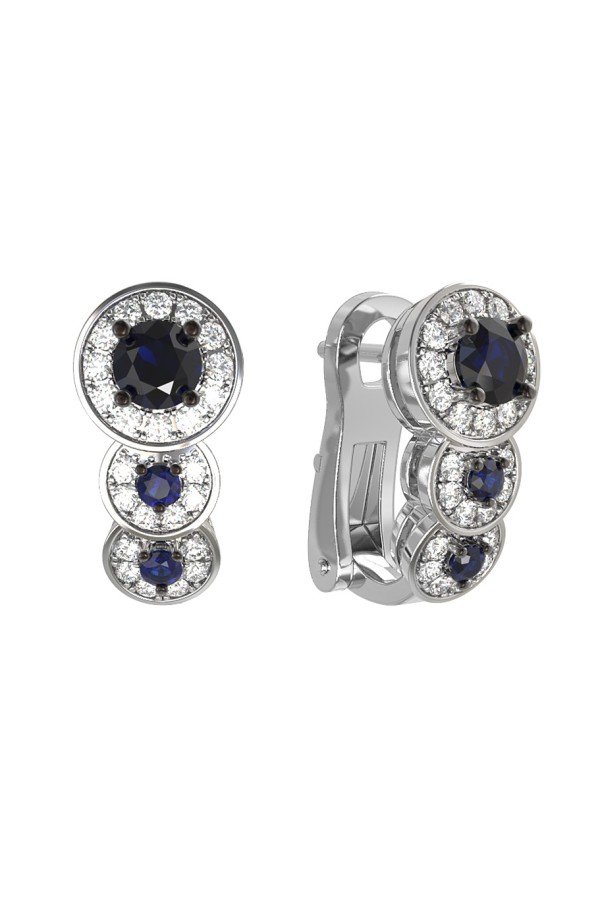 Серьги из белого золота c бриллиантами и сапфиром
