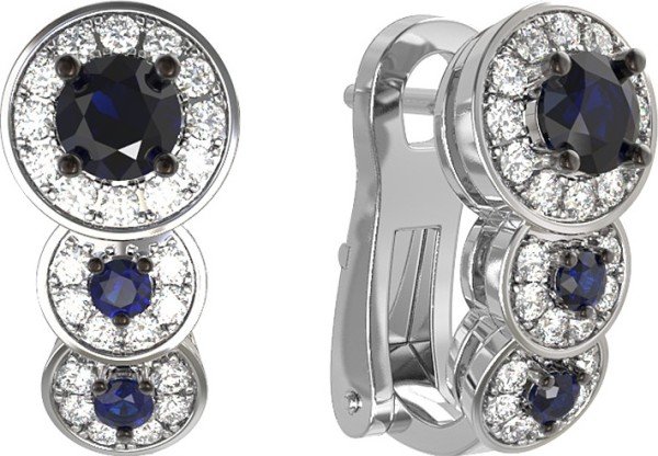 Серьги из белого золота c бриллиантами и сапфиром