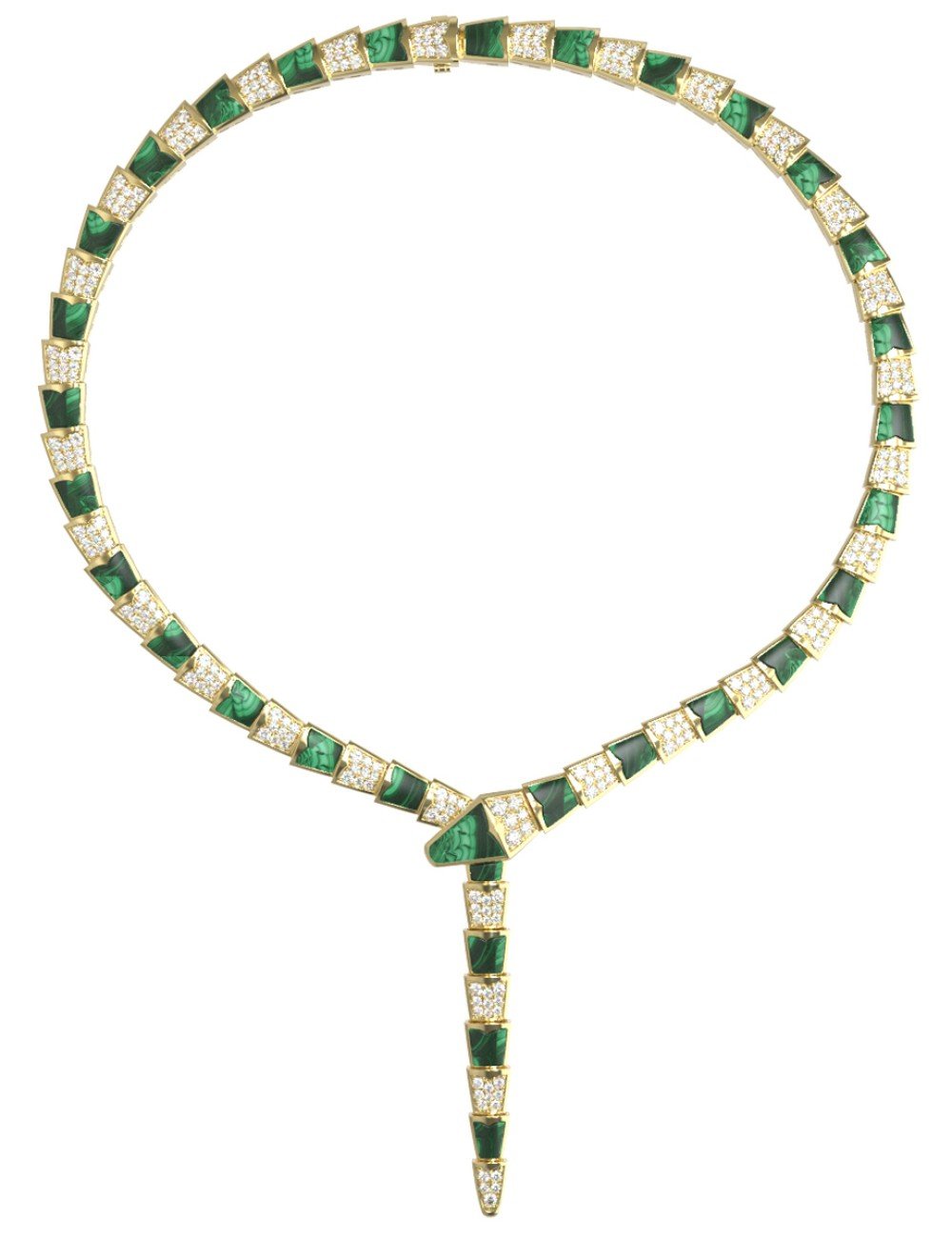 Колье из лимонного золота c бриллиантами и малахитом