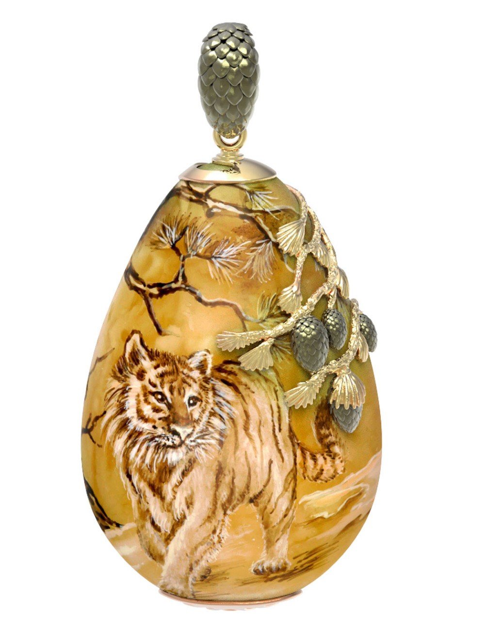 Подвеска из лимонного золота c росписным янтарём