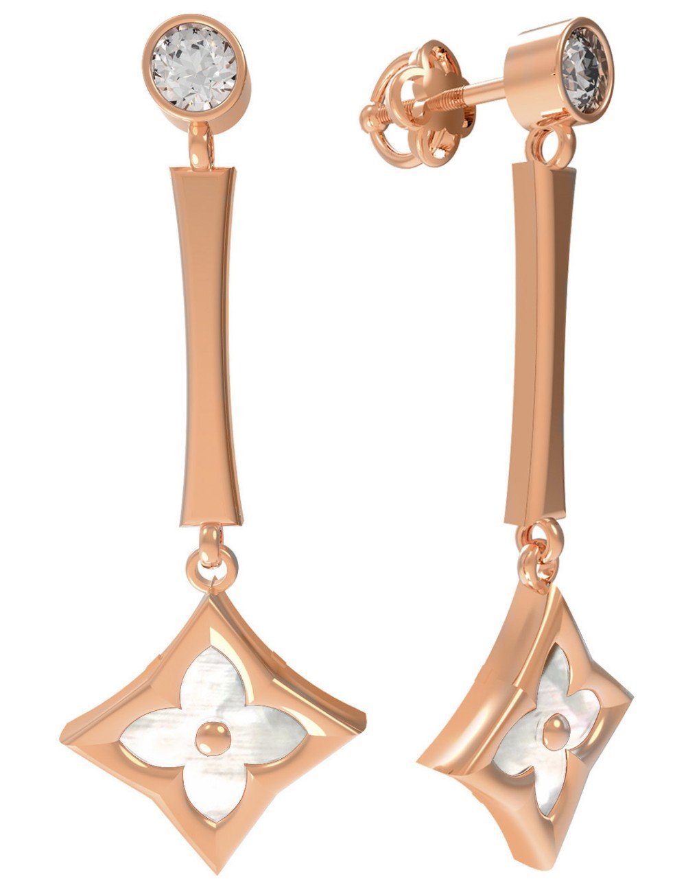 Серьги из золота c фианитом и перламутром