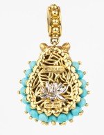 Подвеска из лимонного золота c эмалью и бирюзой