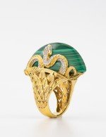 Кольцо из лимонного золота c бриллиантами и малахитом