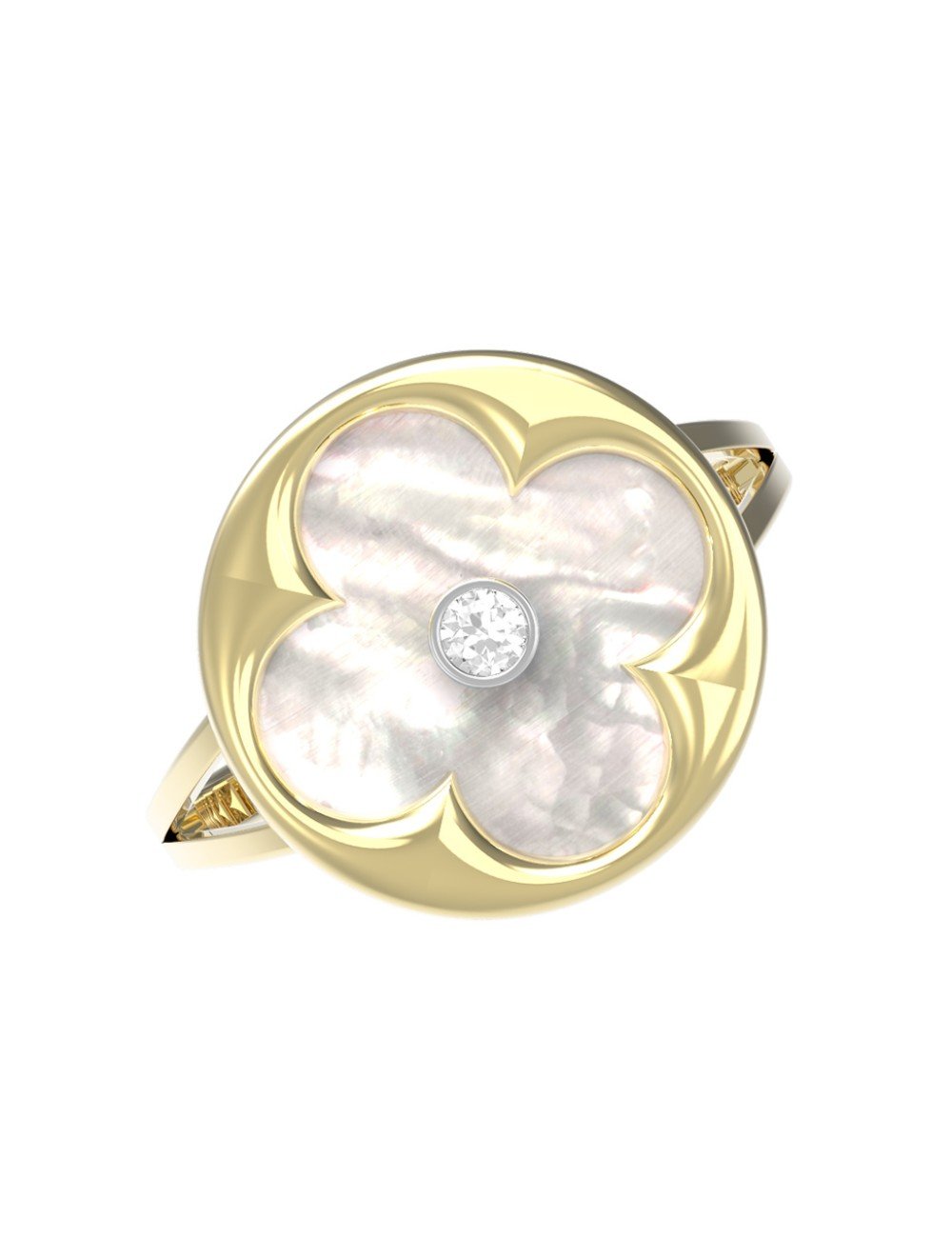 Кольцо из лимонного золота c бриллиантами и перламутром
