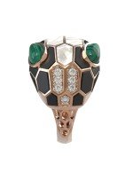 Кольцо из золота c бриллиантами, рубином, ониксом, малахитом и перламутром