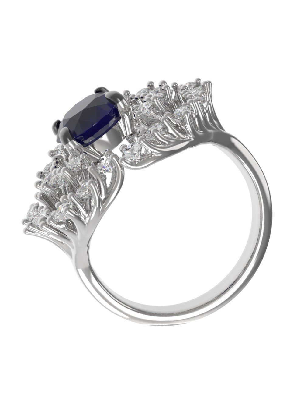 Кольцо из белого золота c бриллиантами и сапфиром