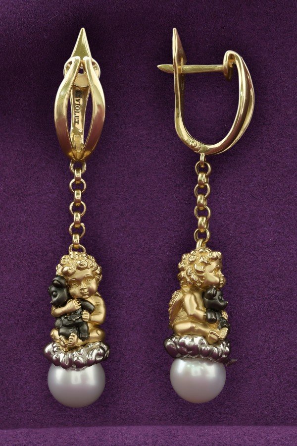 Серьги из лимонного золота c жемчугом