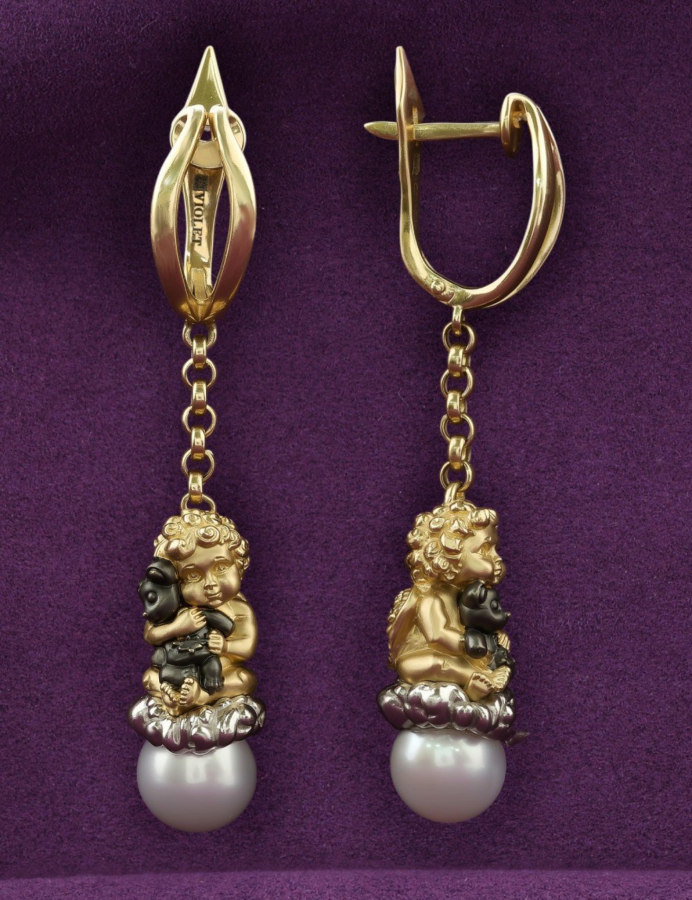 Серьги из лимонного золота c жемчугом