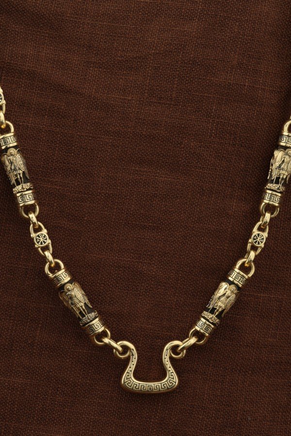 Цепь из лимонного золота c эмалью и эбеновым деревом