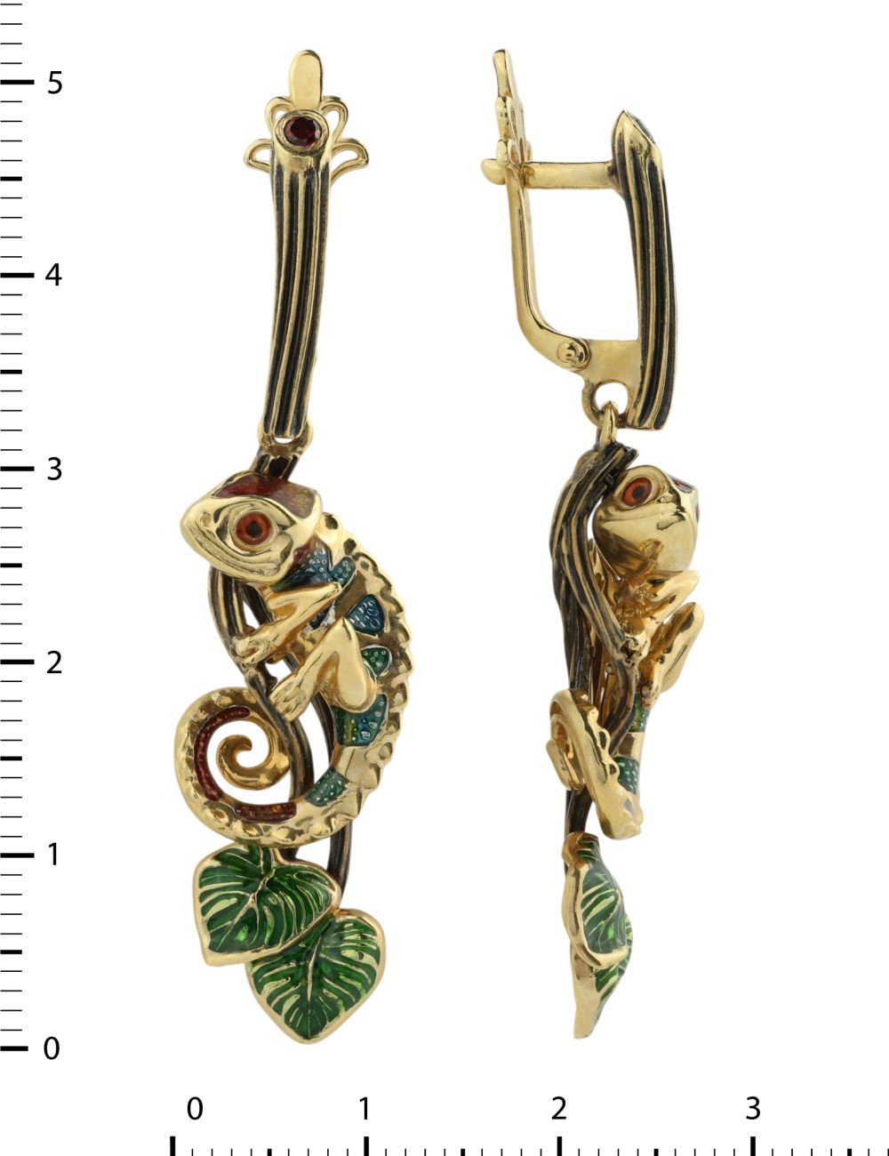 Серьги из лимонного золота c эмалью и гранатом