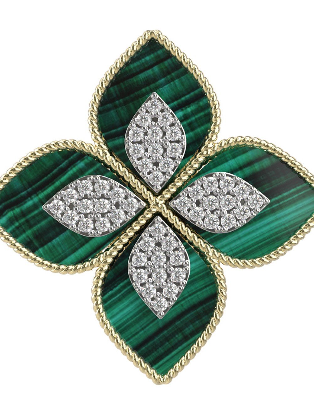 Кольцо из лимонного золота c бриллиантами и малахитом