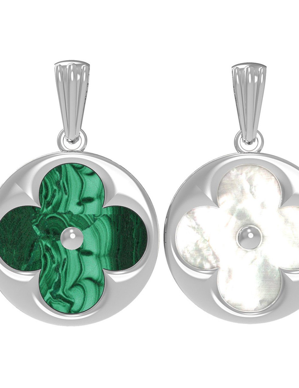 Подвеска из белого золота c малахитом и перламутром