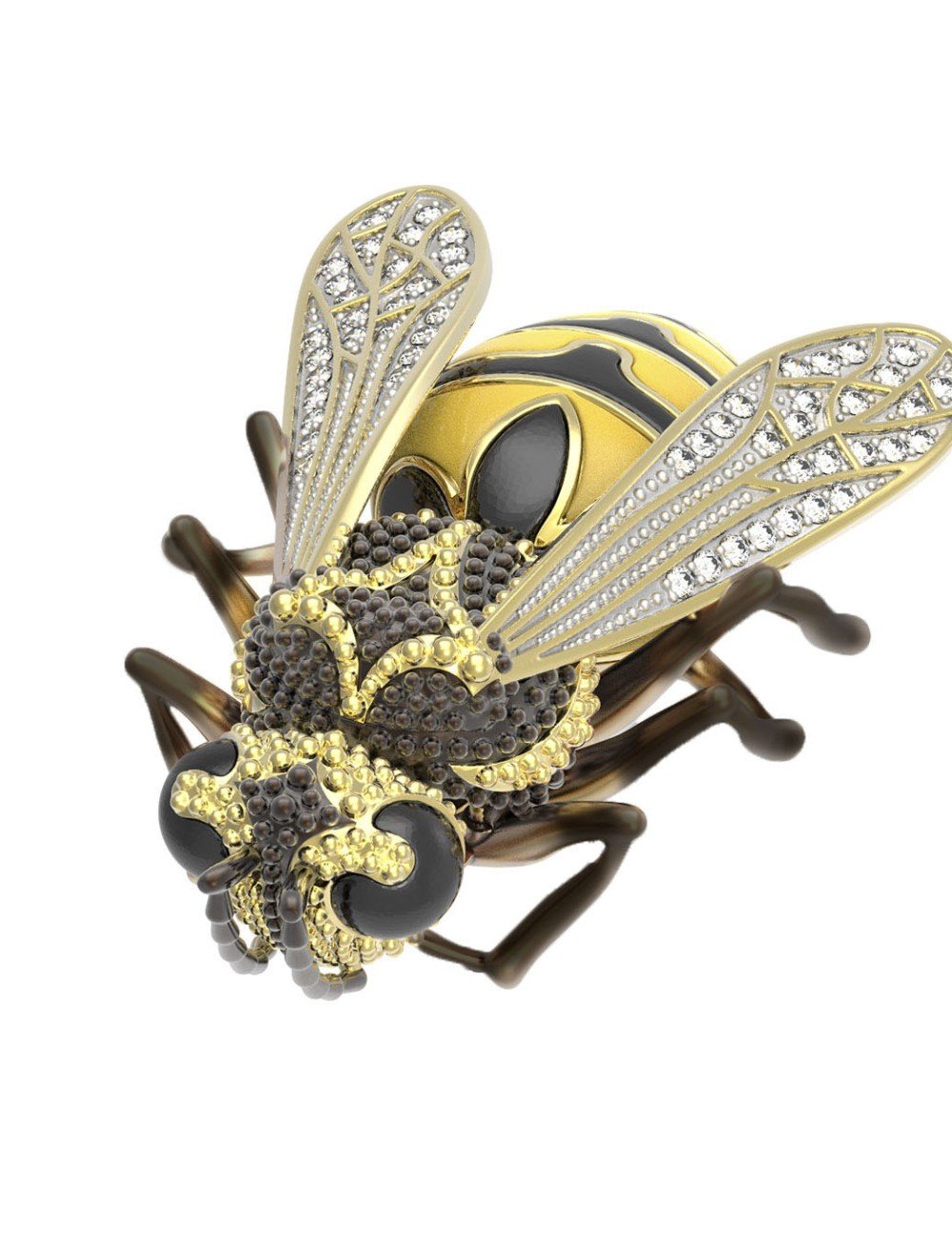 Брошь из лимонного золота c эмалью и фианитом