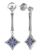 Серьги из белого золота c фианитом и лазуритом