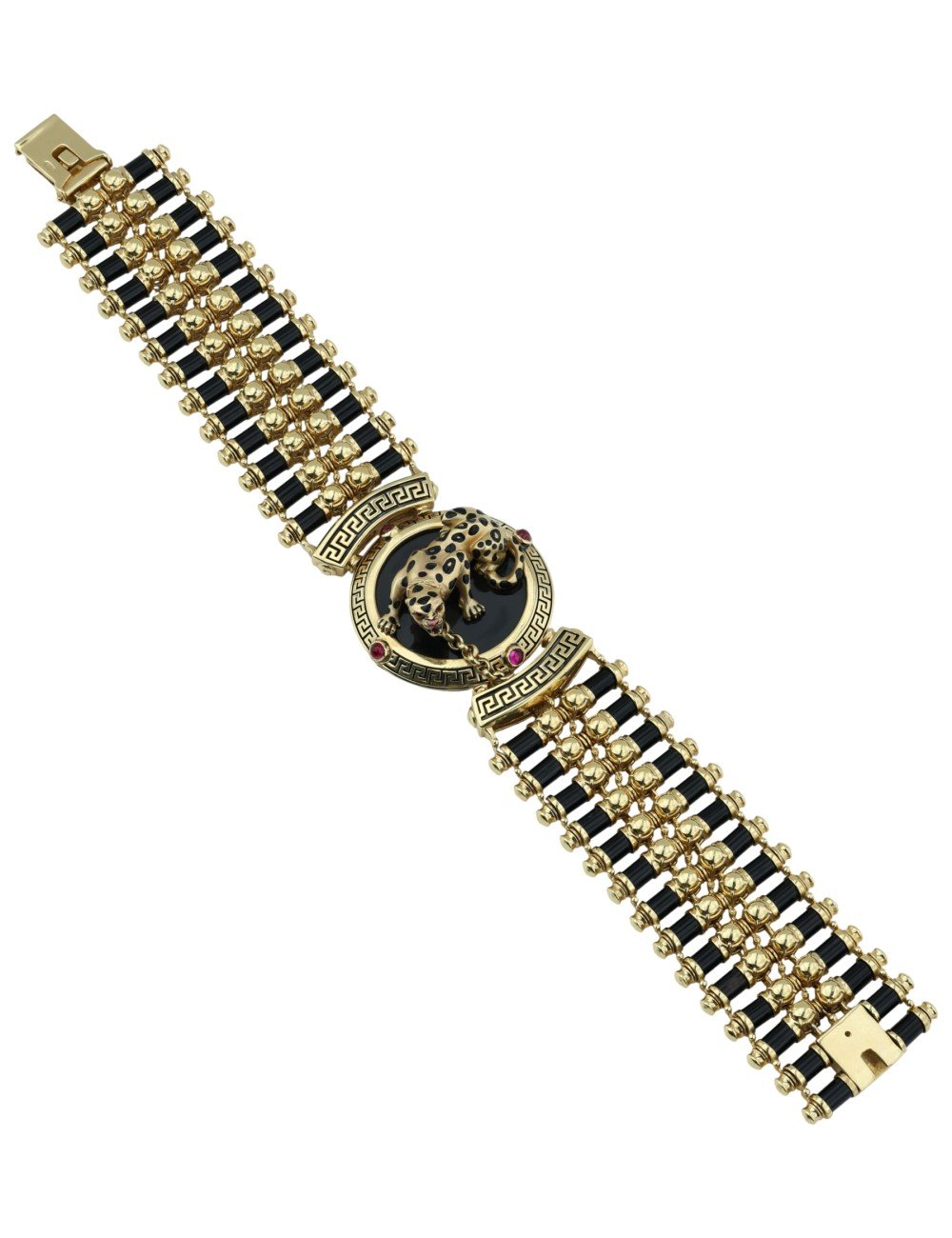 Браслет из лимонного золота c эмалью, ониксом и рубином