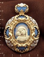 Образок из лимонного золота c эмалью и бивнем мамонта