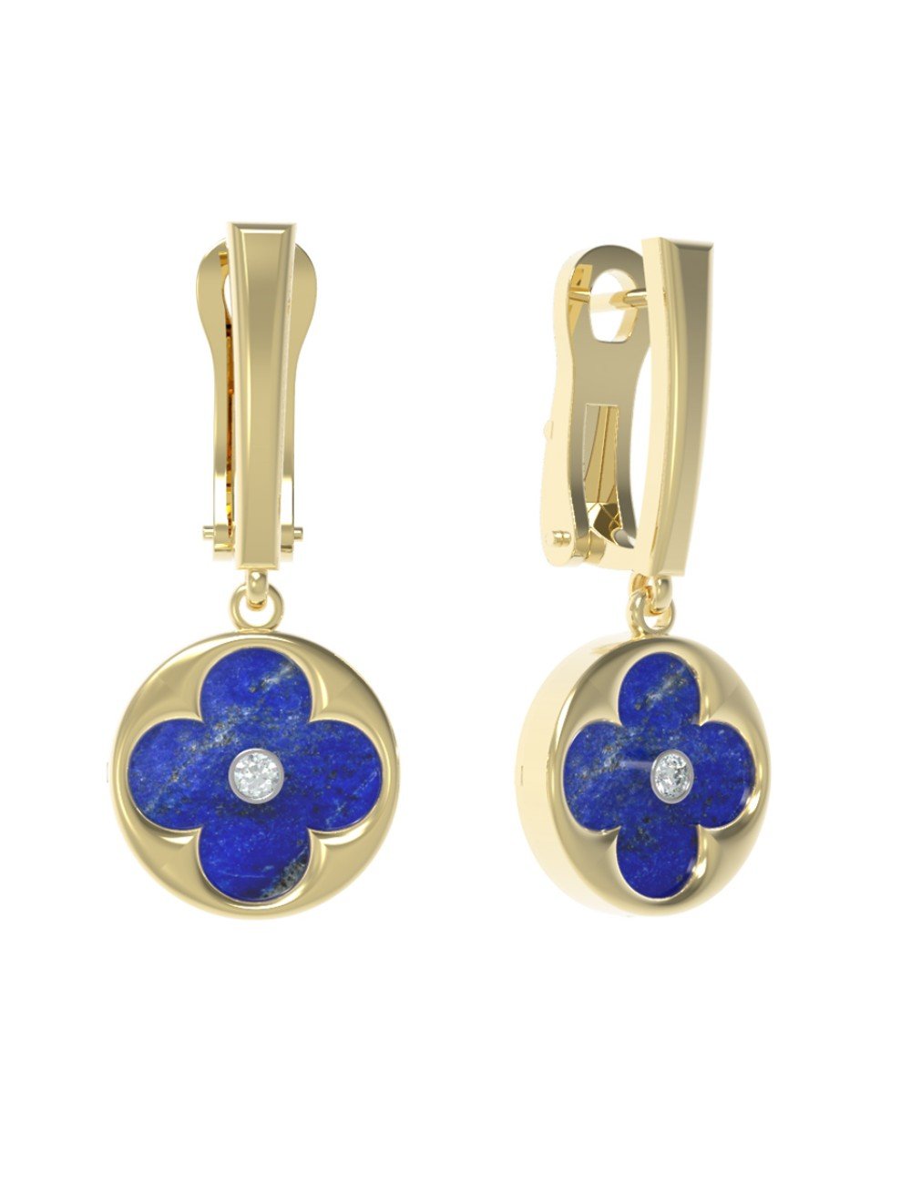 Серьги из лимонного золота c бриллиантами и лазуритом