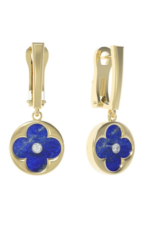 Серьги из лимонного золота c бриллиантами и лазуритом