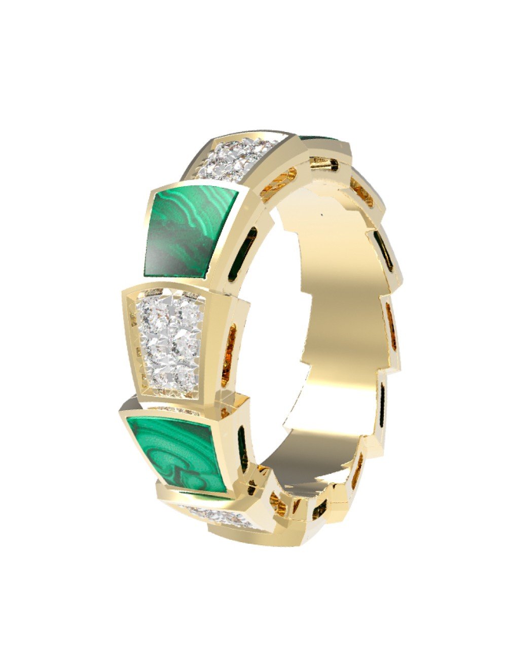 Кольцо из лимонного золота c бриллиантами и малахитом