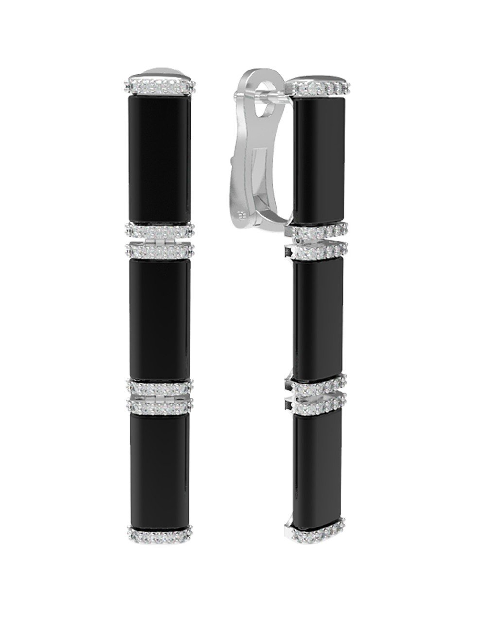 Серьги из белого золота c бриллиантами и ониксом