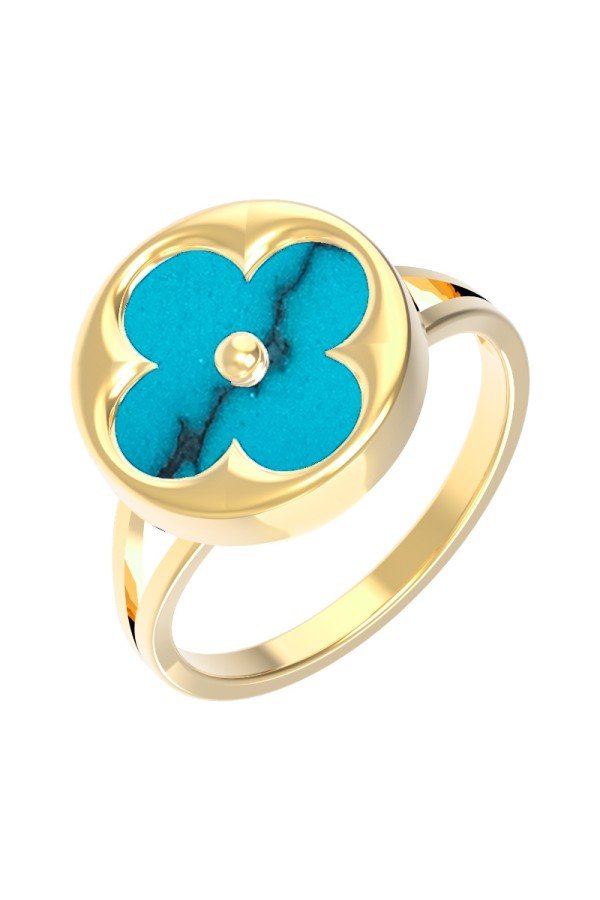 Кольцо из лимонного золота c бирюзой