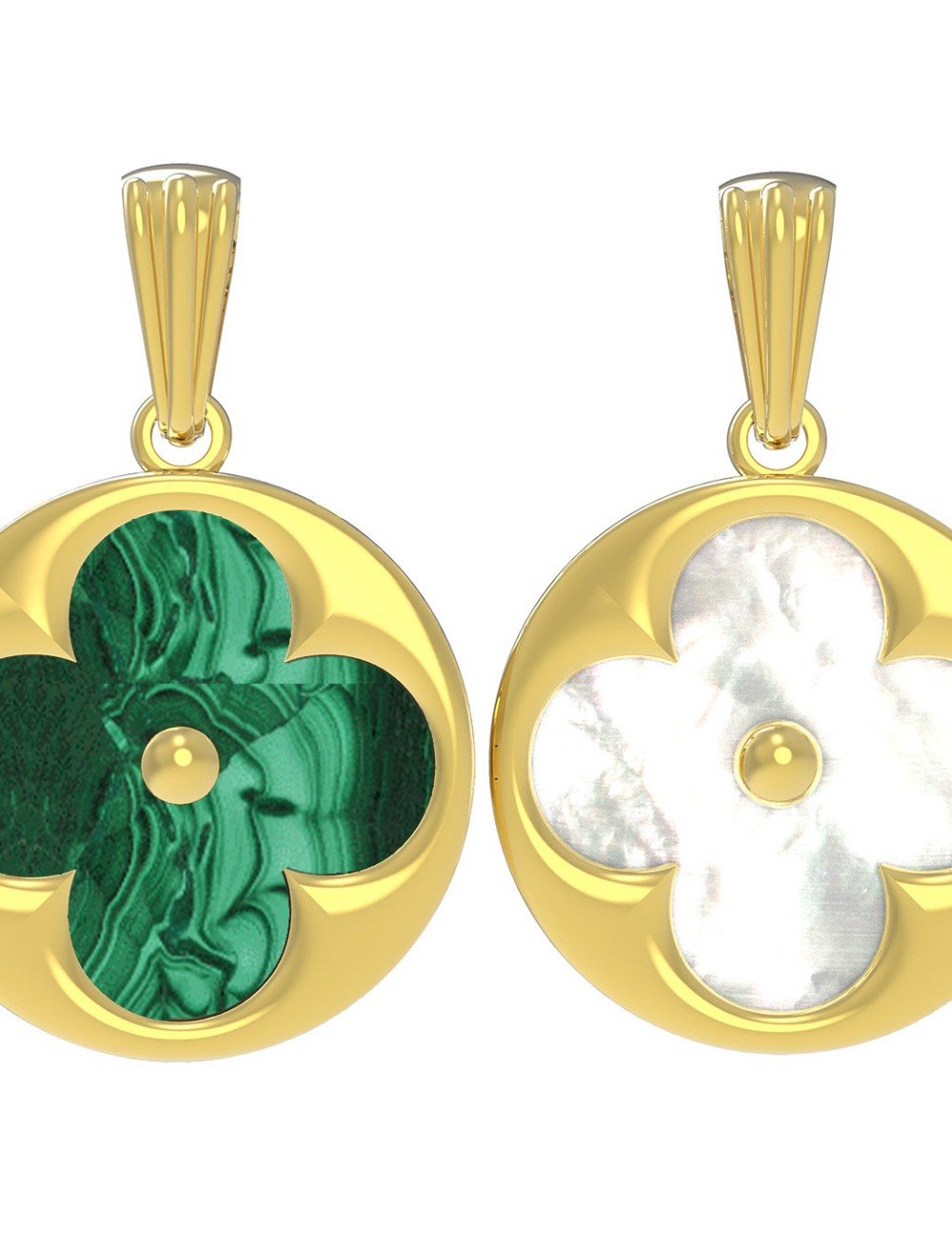 Подвеска из лимонного золота c малахитом и перламутром