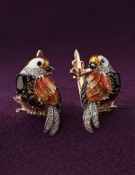 Серьги из золота c эмалью, фианитом и гранатом